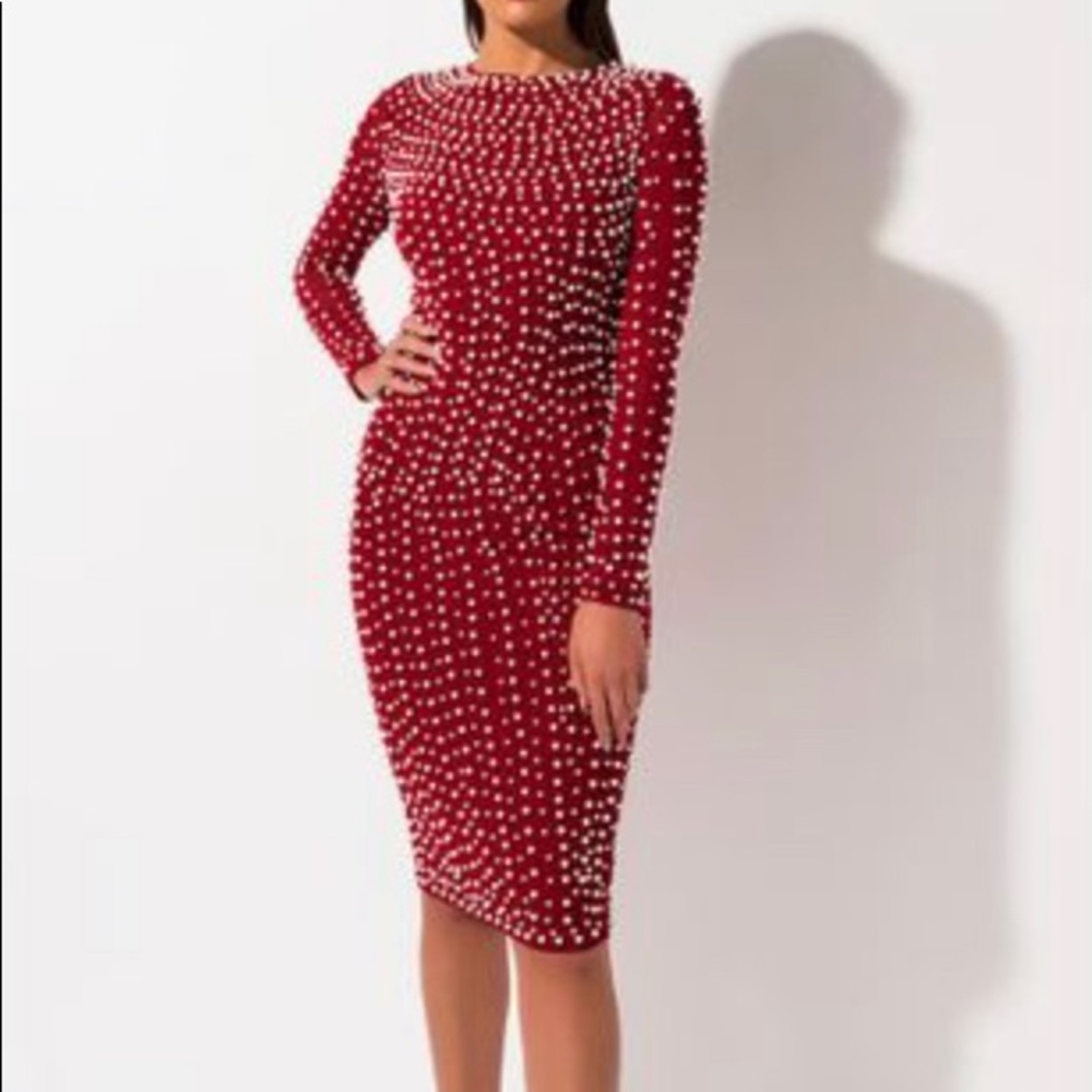 Akira red pearl dress